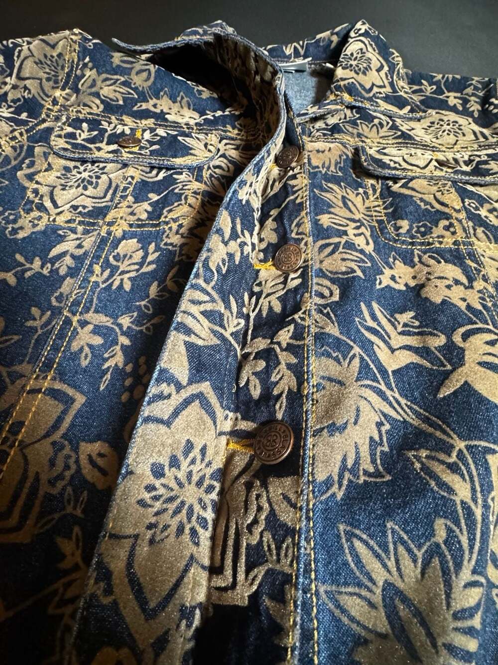 Bill Blass Petite Floral Print Denim Jacket Size PM - Picture 5 of 7
